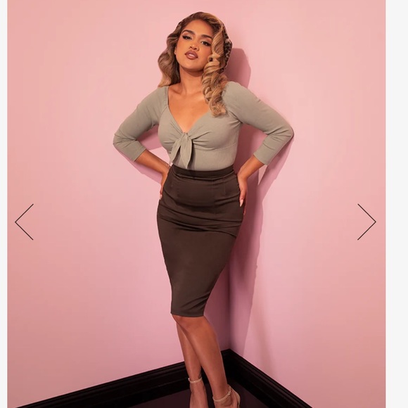 Vixen By Micheline Pitt Pencil Dark Green Skirt - Picture 8 of 14